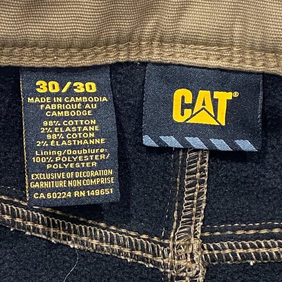 CAT Caterpillar Work Pants Mens 30 x 30 Brown Canvas Fleece Lined Insulated - Picture 8 of 12